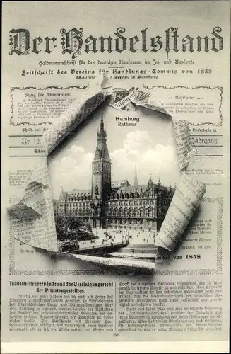 Zeitungs Ak Hamburg Mitte Altstadt, Der Handelsstand, Rathaus, Verein f. Handlungscommis 1858