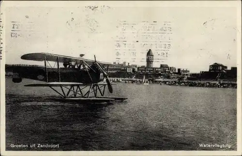 Ak Zandvoort Nordholland Niederlande, Wasserflugzeug, Blick auf den Ort