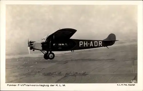 Ak Fokker F VII Verkeersvliegtuig der KLM, PH ADR, Niederländisches Flugzeug