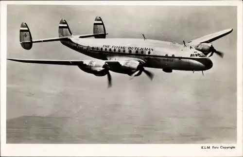 Ak Niederländisches Passagierflugzeug, The Flying Dutchman, KLM, Lockheed Constellation