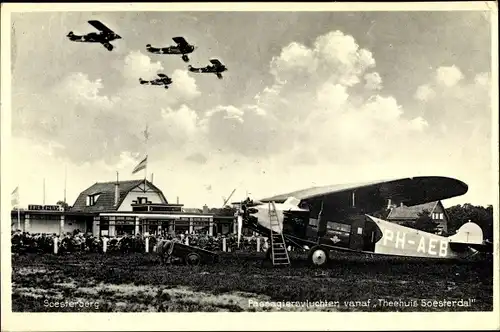 Ak Soesterberg Utrecht Niederlande, Vliegveld, Flughafen, Flugzeuge, Theehuis Soesterdal