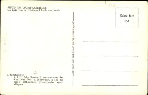 Ak Prinz Bernhard der Niederlande vor einem Sportflugzeug