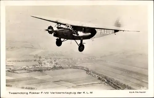 Ak Niederländisches Passagierflugzeug, Verkeersvliegtuig, Fokker VIII, KLM, H NADO