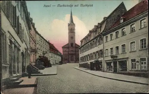 Ak Kusel in der Pfalz, Marktstraße, Marktplatz, Kirche, Geschäfte