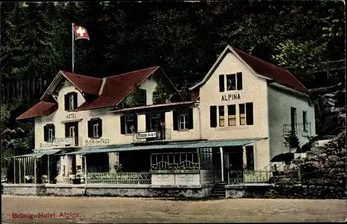 Ak Brünig Meiringen Kt. Bern Schweiz, Hotel Alpina, Restaurant