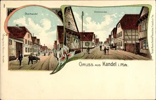 Litho Kandel in der Pfalz Bienwald, Oberkandel, Unterkandel