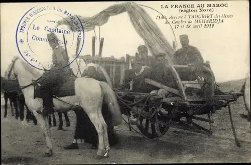 Ak Taourirt Marokko, Arrivee de blesses du Combat de Meharidja 17 et 18 avril 1912