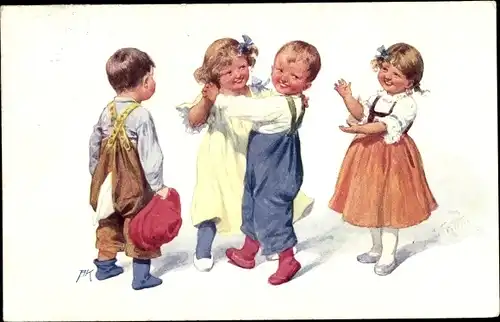 Künstler Ak Feiertag, K., Tanzende Kinder, Liebespaar