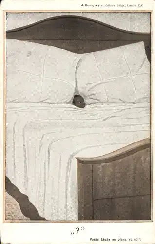 Künstler Ak Ein dunkler Punkt, Studie in schwarz und weiß, Kind im Bett