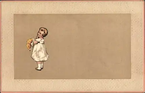 Präge Litho Mädchen mit Blumen in weißem Kleid