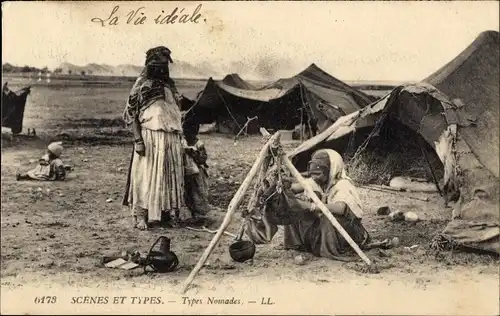 Ak Scenes et Types, Types Nomades, Nomaden vor einem Zelt, Maghreb