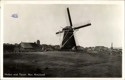 Ak Nes Ameland Friesland Niederlande, Molen met Toren