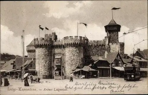 Ak Liège Lüttich Wallonien, Exposition 1905, Arenes Liegeoises, tramway