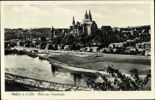 Ak Meißen an der Elbe, Blick von Proschwitz, Kirchturm