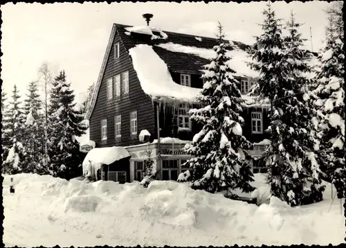 Ak Steinbach Johanngeorgenstadt im Erzgebirge, Gaststätte Waldesruh, Außenansicht, Winter, Schnee