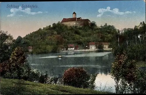 Ak Schönfels Lichtentanne in Sachsen, Schloss, Wasserpartie