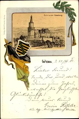 Wappen Passepartout Litho Weida in Thüringen, Schloss Osterburg