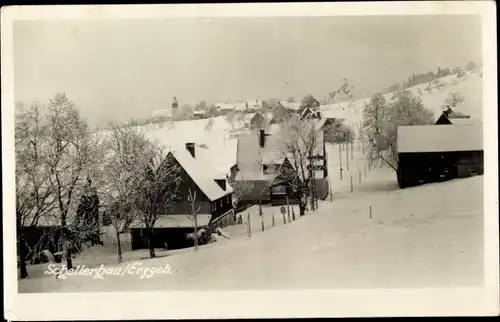 Foto Ak Schellerhau Altenberg im Erzgebirge, Ortsansicht im Schnee