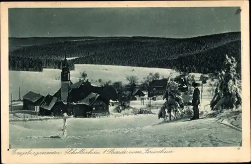 Ak Schellerhau Altenberg im Erzgebirge, Blick auf Ortschaft und Umgebung im Winter