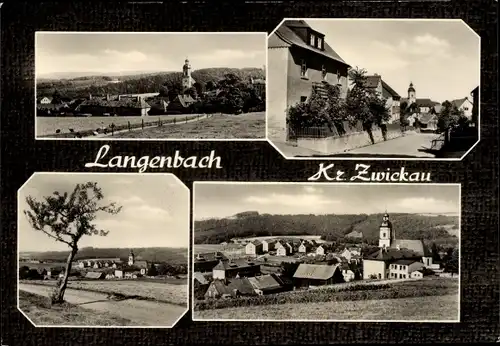 Ak Langenbach Langenweißbach Erzgebirge, Ortsansichten mit Kirche, Straßenansicht