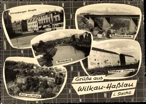 Ak Wilkau Haßlau in Sachsen, Schneeberger Straße, Autobahnbrücke, Sandberg-Siedlung