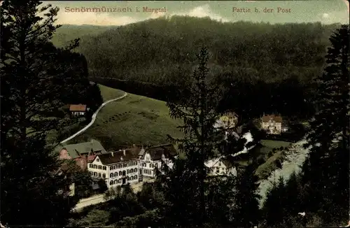 Ak Schönmünzach im Murgtal Baiersbronn im Schwarzwald, Partie bei der Post