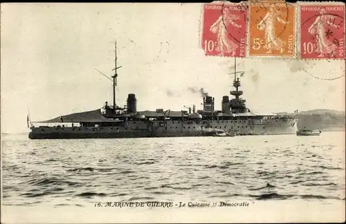 Ak Französisches Kriegsschiff, Democratie, Cuirasse