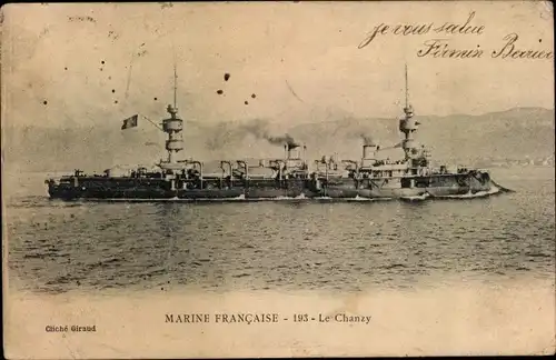 Ak Französisches Kriegsschiff, le Chanzy, Croiseur Cuirasse