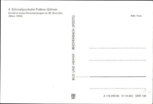 Ak Schmalspurbahn Putbus Göhren, Personenzug 99 4632 fährt in den Bahnhof Binz Ost ein