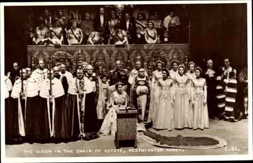 Ak London, The Queen takes her seat in the Chair of State, Westminster Abbey, Coronation 1953