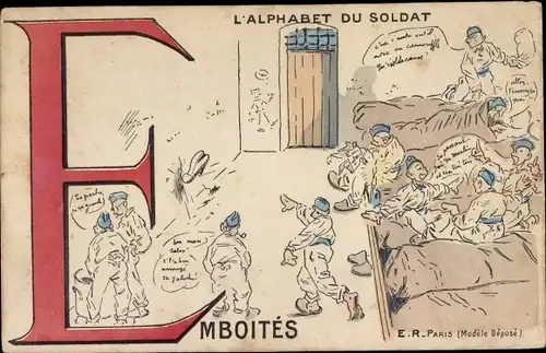 Buchstaben Ak E, L'Alphabet du Soldat, Emboites, Soldatenleben