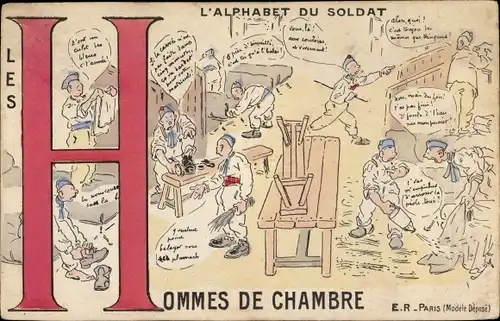 Buchstaben Ak H, L'Alphabet du Soldat, Hommes de Chambre, Soldatenleben
