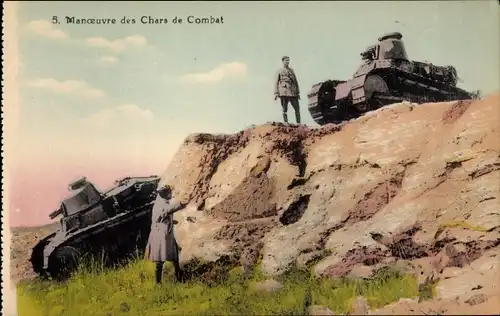 Ak Chars de Combat, französische Soldaten, Panzer