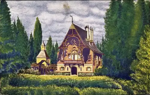 Künstler Ak Janecek, A., Mníšek pod Brdy Mnischek Mittelböhmen, Jagdschloss Tři trubky