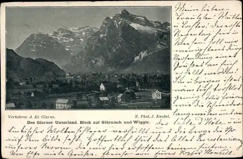 Ak Kanton Glarus, Das Glarner Unterland, Blick auf Glärnisch und Wiggis