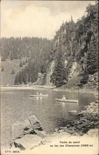 Ak Lac des Chavonnes Ormont Dessous Kanton Waadt, Partie de canot au lac