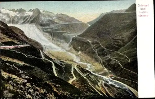 Ak Kanton Bern Schweiz, Grimsel mit Furkastraße