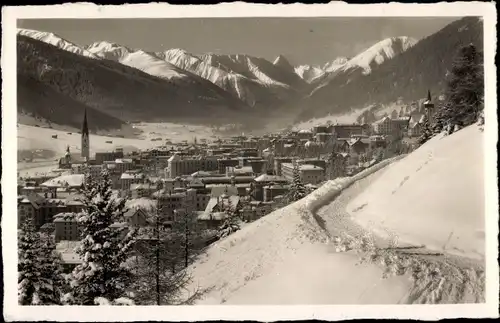 Ak Davos Platz Kanton Graubünden, Wintermotiv, Hohe Promenade gegen Tinzenhorn u. Piz-Michel