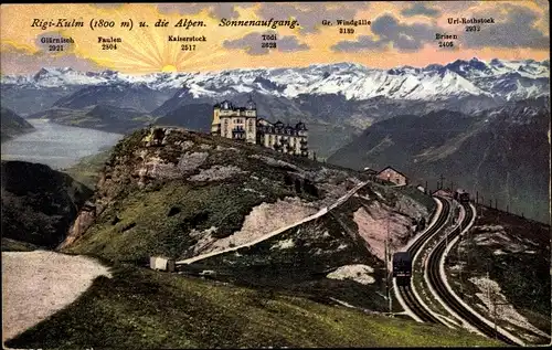 Ak Rigi Kulm Kanton Schwyz, Sonnenaufgang über den Alpen