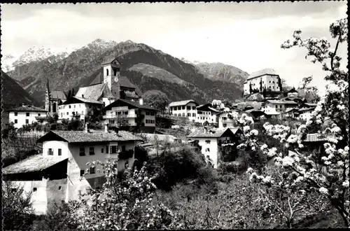Ak Schenna Scena Schönna Südtirol, Ortsansicht, Berge, Häuser
