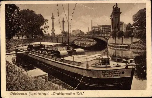 Ak Berlin Mitte, Schwimmende Jugenherberge, Oberbürgermeister Böss, Elbufer, Brücke