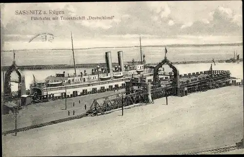 Ak Sassnitz auf Rügen, Fährhafen mit Trajekschiff Deutschland