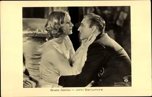 Ak Schauspielerin Greta Garbo, John Barrymore, Filmszene