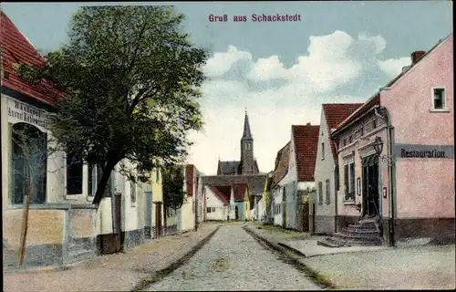 Ak Schackstedt Aschersleben im Salzlandkreis, Straßenpartie, Restauration