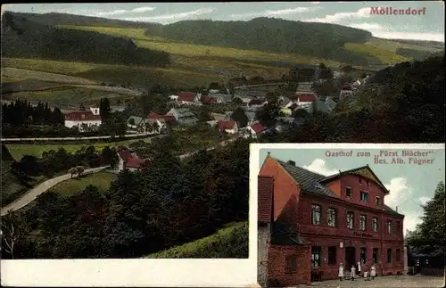 Ak Möllendorf Mansfeld im Harzvorland, Gesamtansicht, Gasthof zum Fürst Blücher