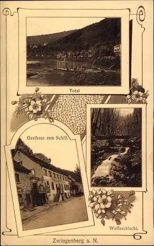 Ak Zwingenberg am Neckar Baden, Total, Gasthaus zum Schiff, Wolfsschlucht