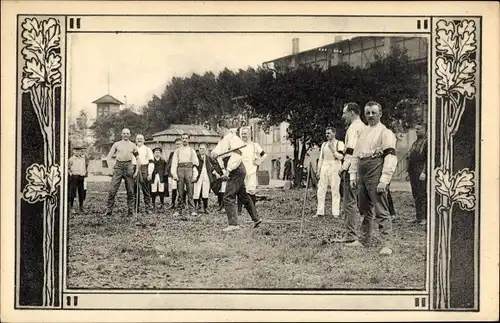 Passepartout Ak Männer beim Stockkampf