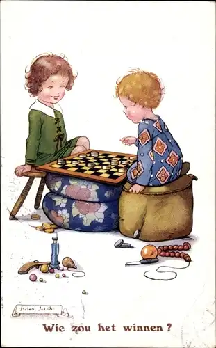 Künstler Ak Jacobs, Helen, Wie zou het winnen, Kinder beim Damespiel