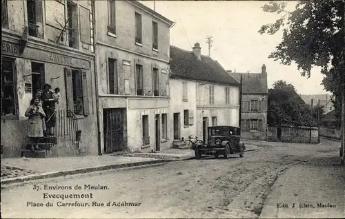 Ak Evecquemont Yvelines, Place du Carrefour, Rue d'Adehmar