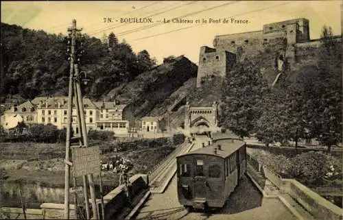 Ak Bouillon Ardennes, Le Chateau et le Pont de France, Eisenbahn
